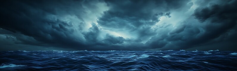 Poster - Dramatic seascape under dark, stormy clouds with turbulent ocean waves.