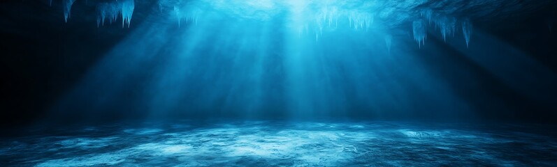 Aufkleber - Underwater scene illuminated by beams of light filtering through water.
