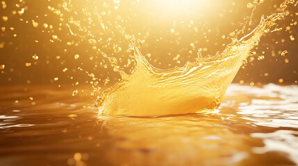 Poster - Golden water splash illuminated by sunlight, creating a vibrant and dynamic scene.