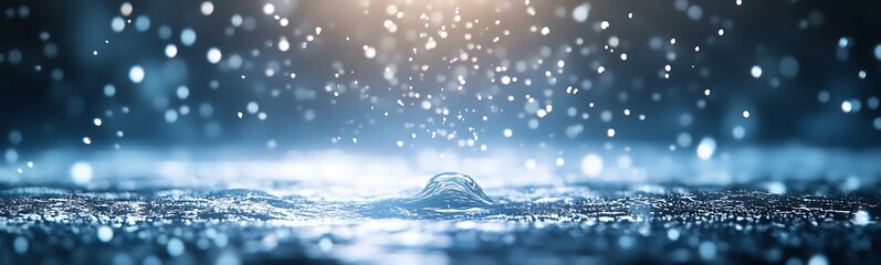 Poster - Gentle rain creates ripples and reflections on a serene water surface, illuminated by soft light.