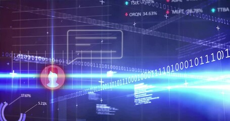 Poster - Digital data and binary code animation over financial graphs and charts