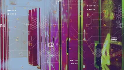 Poster - vibrant colors and lines forming geometric shapes in digital animation pattern