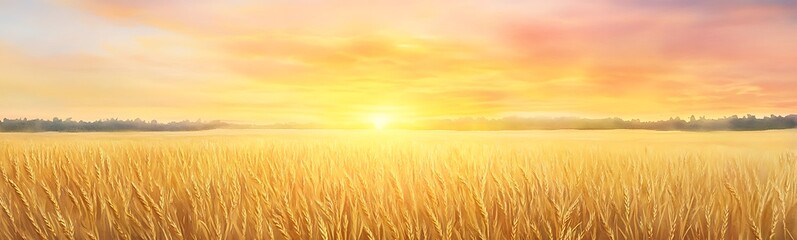 Poster - Golden fields basking in a warm sunset glow, creating a serene landscape.