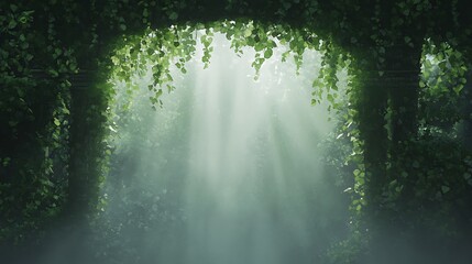 Aufkleber - A serene forest scene with sunlight streaming through lush green foliage.