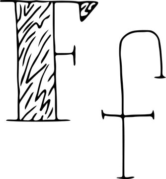 capital letter F and lowercase letter f with drawn lines on the capital letter hand drawn in black