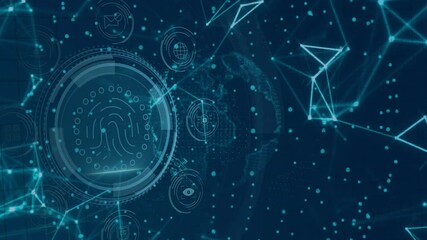 Poster - Animation of futuristic digital interface with fingerprint over world map in school