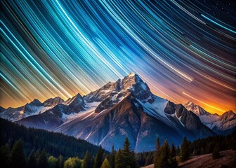 Wall Mural - Majestic Mountain Star Trails Night Sky Astrophotography Landscape