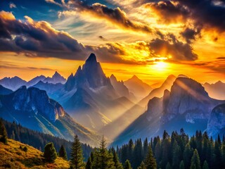 Wall Mural - Majestic Mountain Valley Silhouette at Sunset - Dramatic Landscape Photography