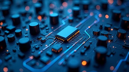 Poster - A computer chip is shown in a close up with a blue background