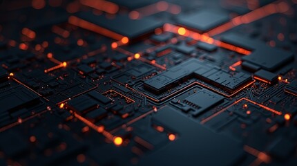 Poster - A close up of a black and orange electronic circuit board