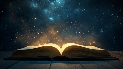Wall Mural - A Glowing Book Illuminating the Starry Night, International Book Day, Copyright Day,