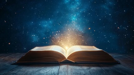 Wall Mural - A Glowing Book Illuminating the Starry Night, International Book Day, Copyright Day,
