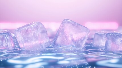 Poster - Translucent ice cubes float in shimmering water under vibrant lighting.