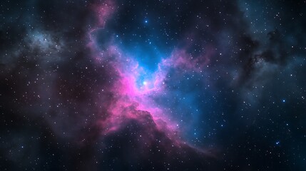 Poster - Vibrant nebula with swirling colors in a starry space background.
