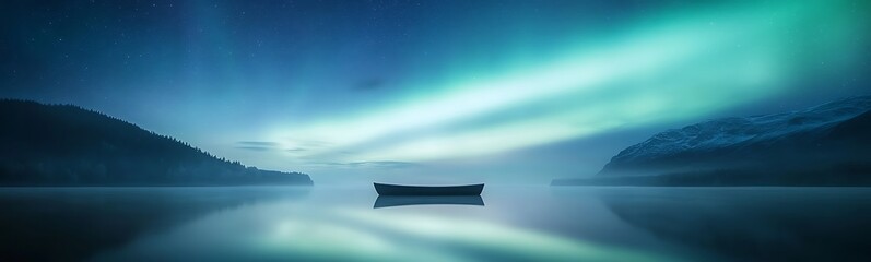 Aufkleber - A tranquil lake reflects the vibrant colors of the northern lights under a starry sky.