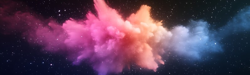 Fototapete - Colorful cloud of smoke against a starry background, creating a vibrant cosmic effect.