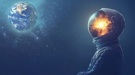 Wall Mural - an astronaut contemplates the earth and expansive cosmos in space