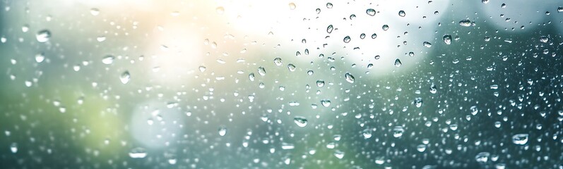 Poster - Blurred background with raindrops glistening on a window, creating a serene atmosphere.