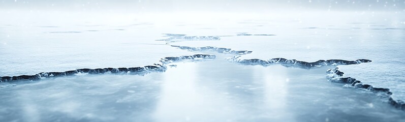 Poster - Frozen water surface with cracks and a soft, icy blue hue creating a serene atmosphere.