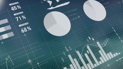 Poster - Using animation, digital interface displaying pie charts, bar graphs, and percentages