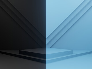 Wall Mural - 3d geometric black and blue podium background