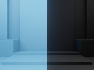 Wall Mural - 3d geometric black and blue podium background