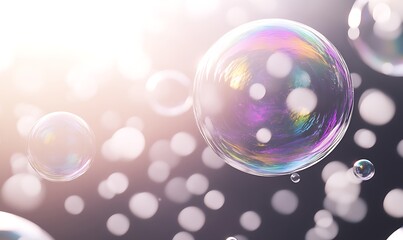 Poster - Bubbles floating in soft light against a blurred background, creating a dreamy atmosphere.
