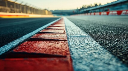 Wall Mural - an empty f1 track captured in close-up, showcasing the intricate details of the pavement and vibrant