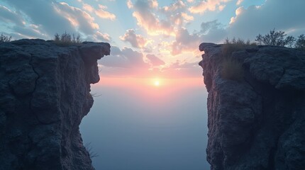 Poster - A cliff with a view of the ocean and a sunset