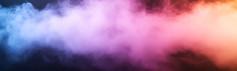 Aufkleber - Colorful smoke or fog blends in shades of blue, pink, and orange against a dark background.