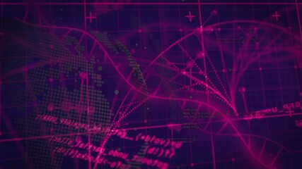 Poster - Animation of digital data and mathematical equations on abstract purple background