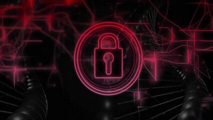 Aufkleber - Animation of glowing red padlock over digital network background in school setting
