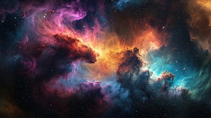 Wall Mural - colorful cosmic nebula with bright stars in deep space background