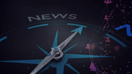 Poster - compass needle pointing towards news with animation of network connections in background