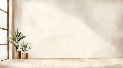 Poster - Empty room with plants and natural light creating a serene atmosphere.