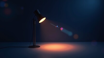 Poster - A lamp is lit up and shining on a dark background