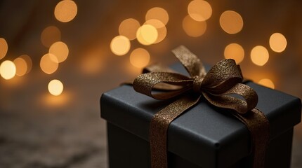 Poster - A black box with a gold ribbon on top of it