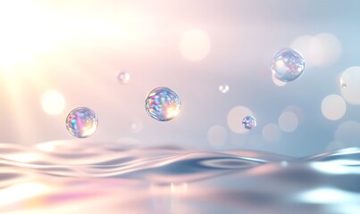 Aufkleber - Gentle ripples with sparkling water droplets against a soft, illuminated background.