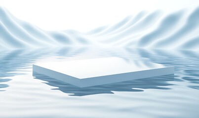 Aufkleber - A flat, white object floats on calm water surrounded by gentle waves in a serene, minimalistic setting.