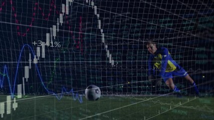 Poster - Animation of soccer player on field with financial graphs overlaying action