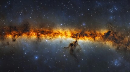 orange and blue milky way galaxy with star clusters in dark space