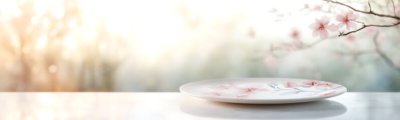 Poster - A serene setting featuring a decorative plate against a soft, blurred background of nature.