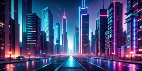 Poster - Minimalist Futuristic Cityscape: Sleek Towers & Neon Glow