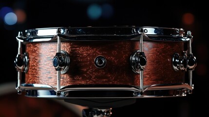 a single snare drum captured in dramatic lighting, emphasizing texture and detail.