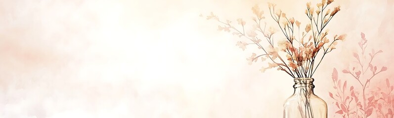 Poster - Soft pastel backdrop featuring delicate flowers in a glass vase, creating a serene atmosphere.