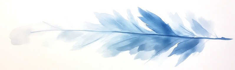 Fototapete - A delicate blue watercolor feather against a soft white background.