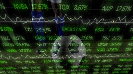 Poster - Stock market data animation over soccer ball on green field background