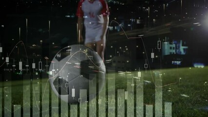 Poster - Analyzing financial data charts overlaying scene, soccer player on field