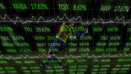 Poster - Stock market data animation over person in colorful sports attire