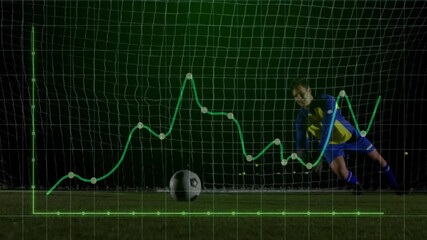 Poster - Watching animation, soccer player in blue uniform with data graph overlay